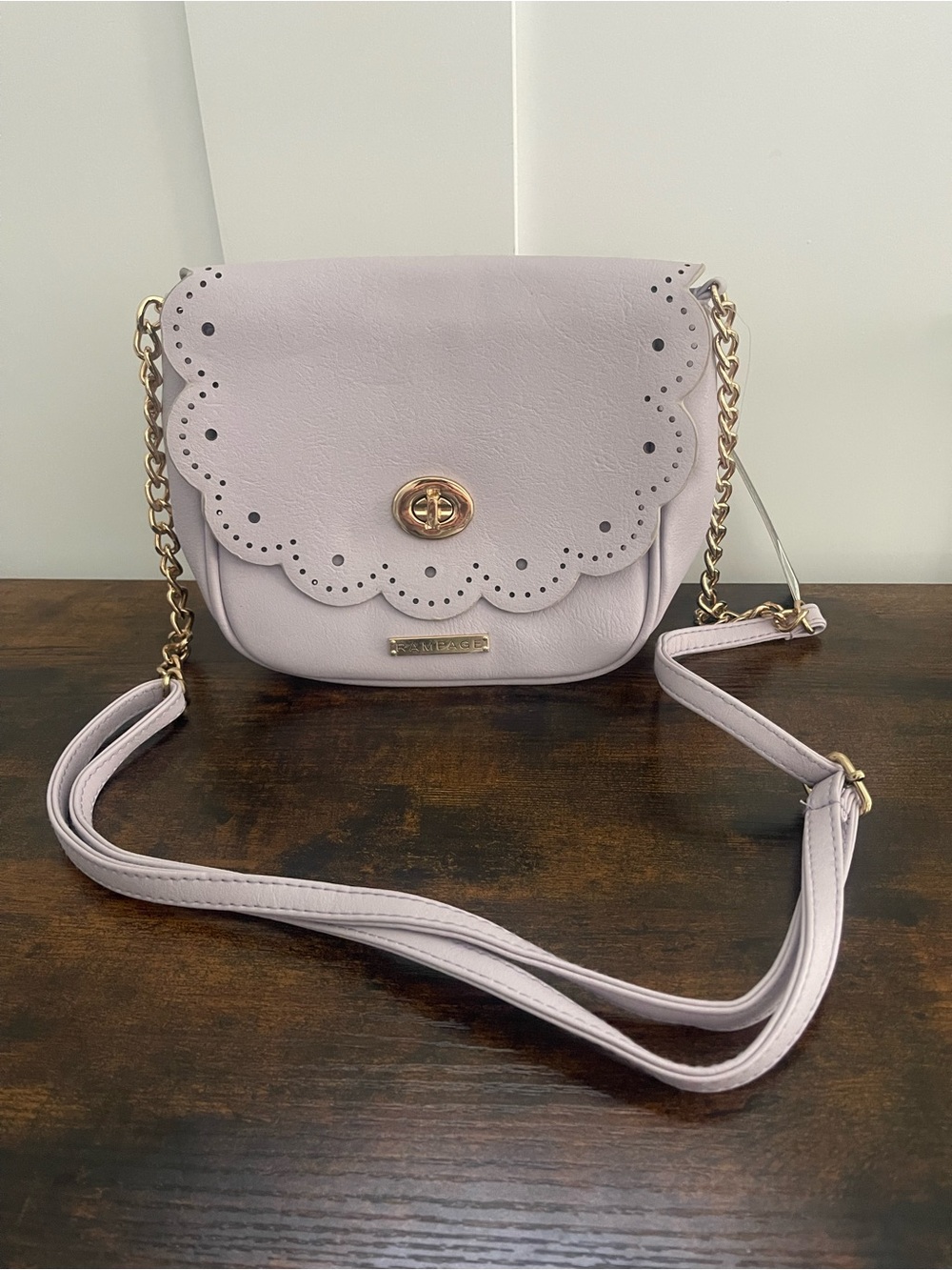 Rampage Lavender Scalloped Crossbody with Gold Chain